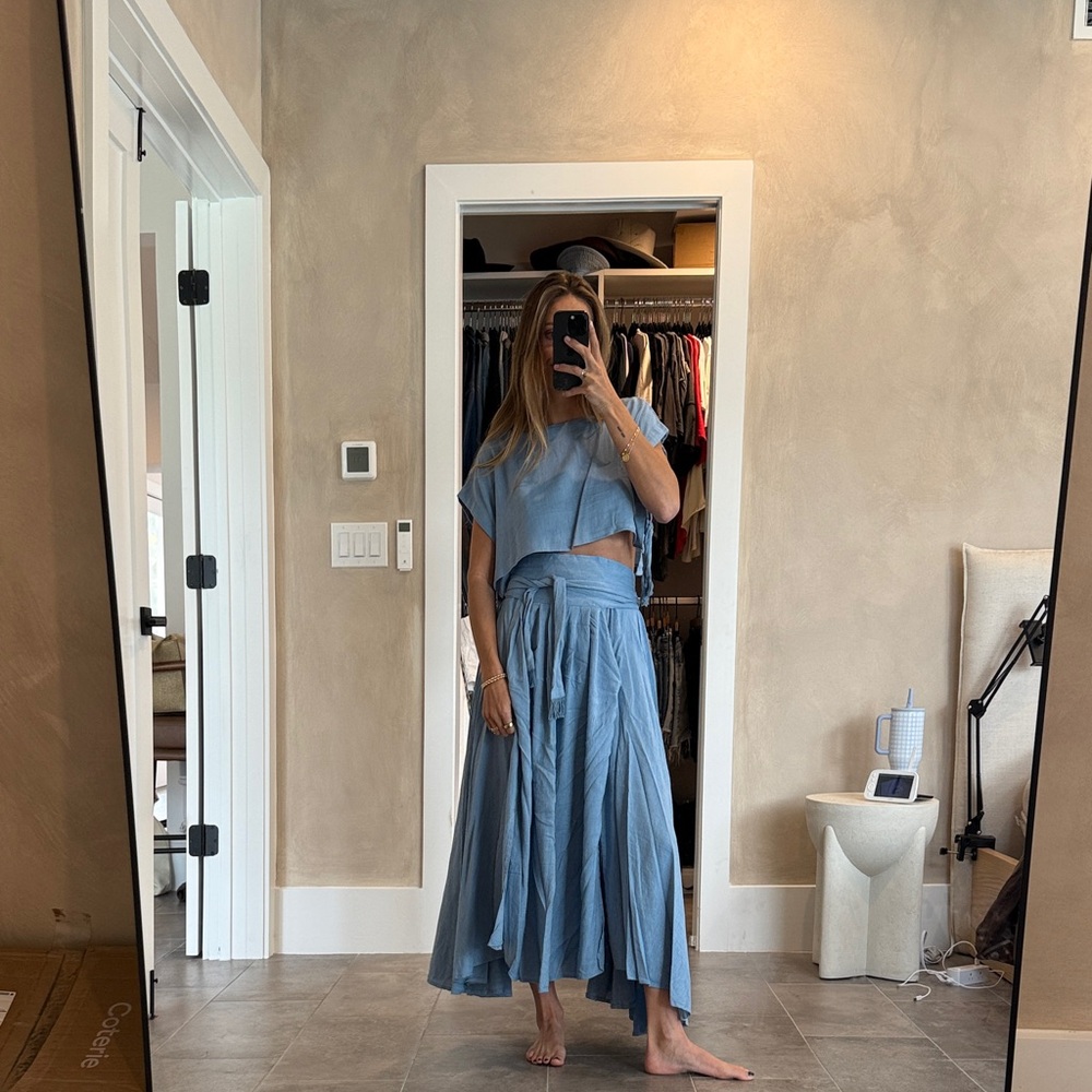 Free People Blue Midi Skirt and Crop top Light Blue Set - Picture 2 of 12